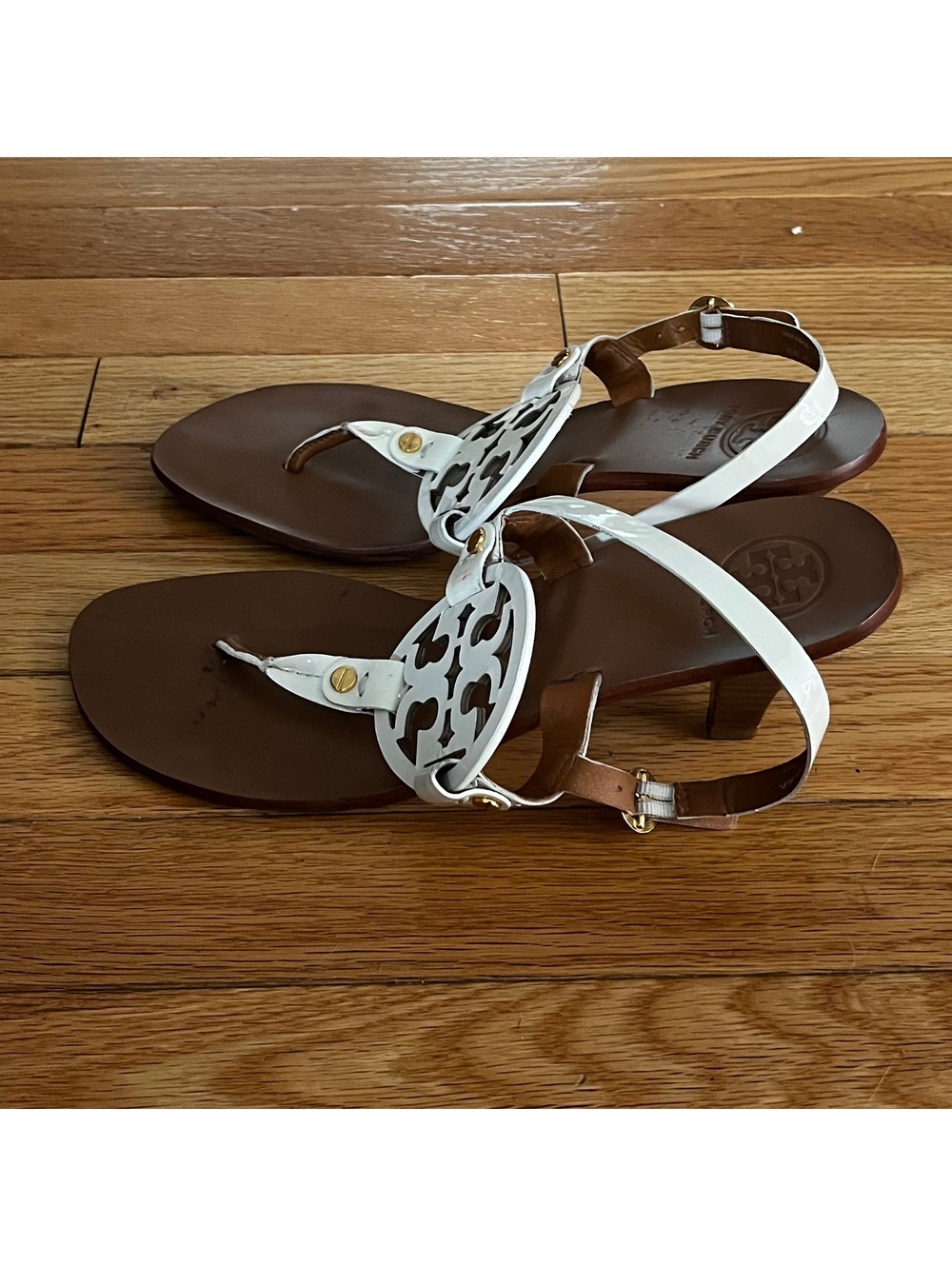 Tory Burch White Leather Heeled Sandals Size 8.5M - Picture 4 of 6